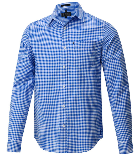 Pilbara - Mens Long Sleeve Gingham Shirt - Blue/White Check
