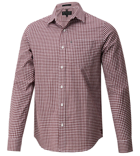 Pilbara -  Mens Long Sleeve Gingham Shirt - Ochre/White Check