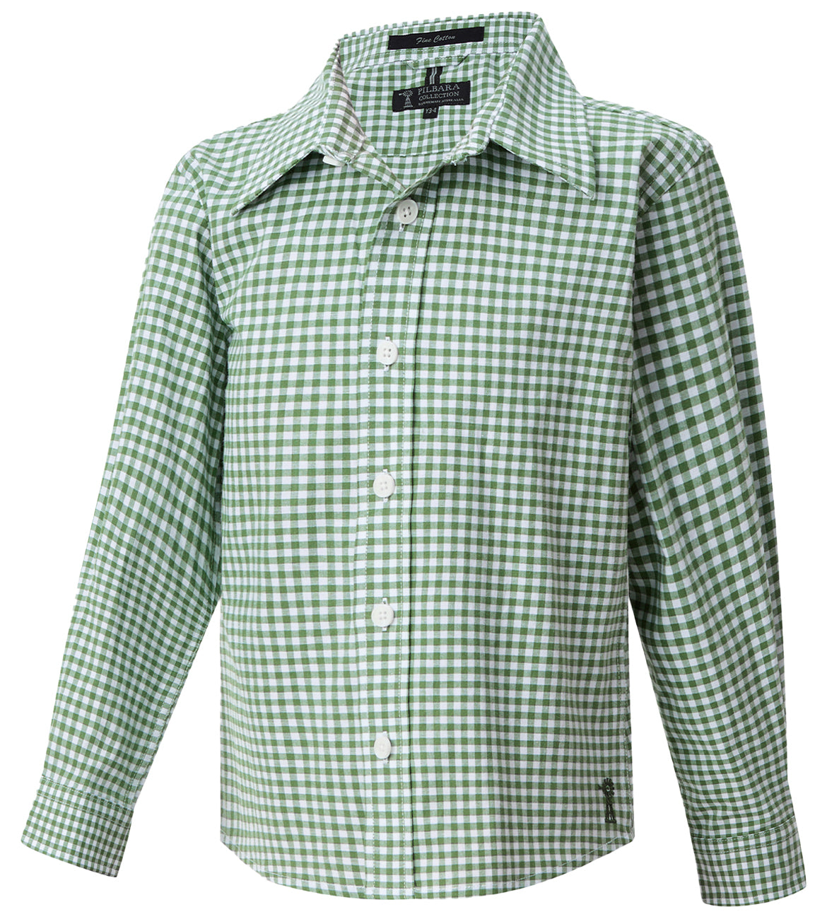 Pilbara - Children's L/S Gingham Shirt - Green/White