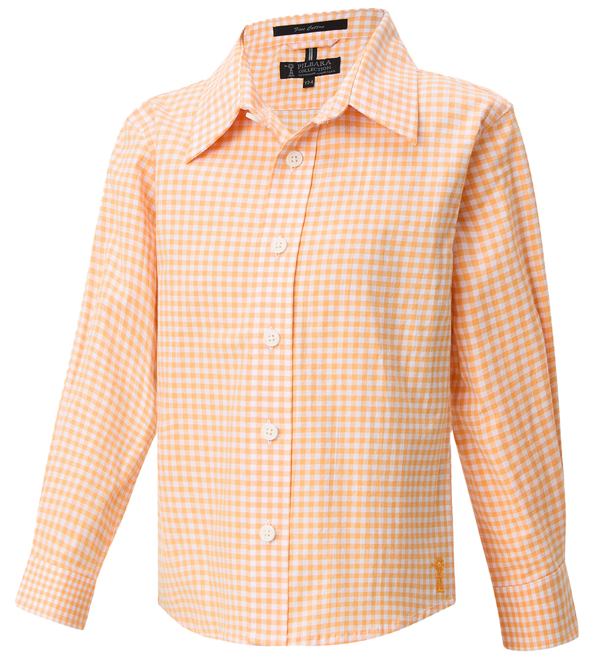 Pilbara - Children's L/S Gingham Shirt - Orange/White