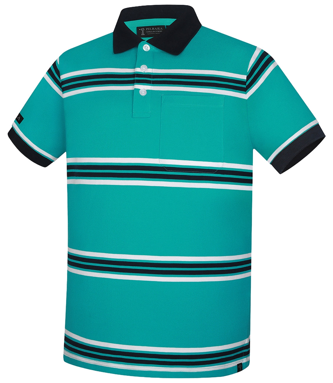 Pilbara - Mens Yarn Dyed Stripe Polo - Caribbean/White/Navy