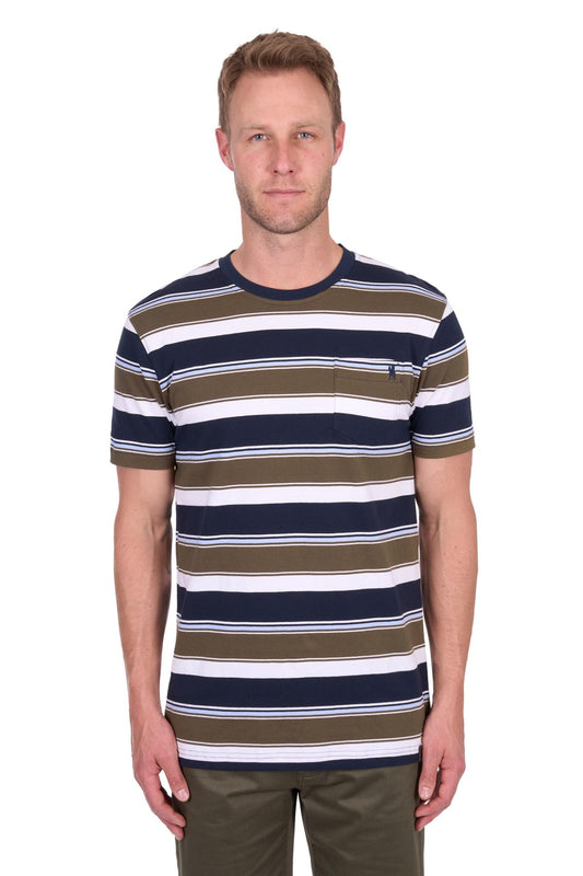 Thomas Cook - Keith Stripe One Pocket Short Sleeve Tee - Navy / Dark Tan