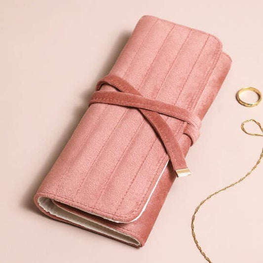 Lisa Angel - Velvet Jewellery Roll - Dusky Pink
