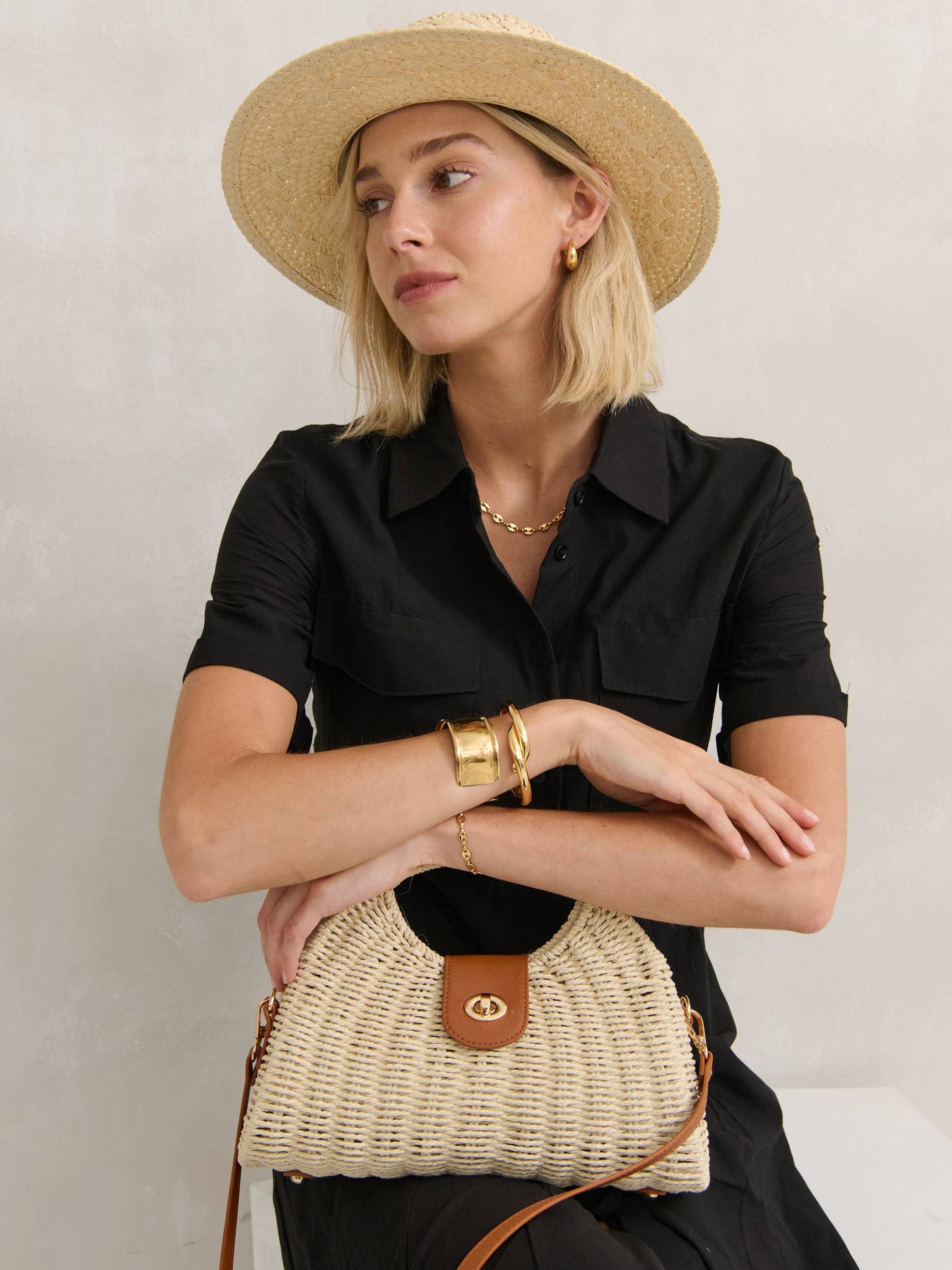 Angels Whisper Accessories - Maggie Summer Straw Bag - Beige