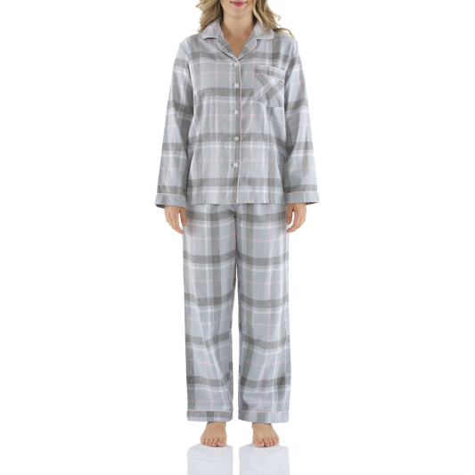 Magnolia Lounge - Moss Check Flannelette Cotton Pyjama Set