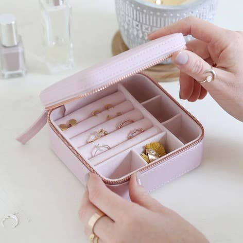 Lisa Angel - Medium Square Travel Jewellery Box - Lilac Pink