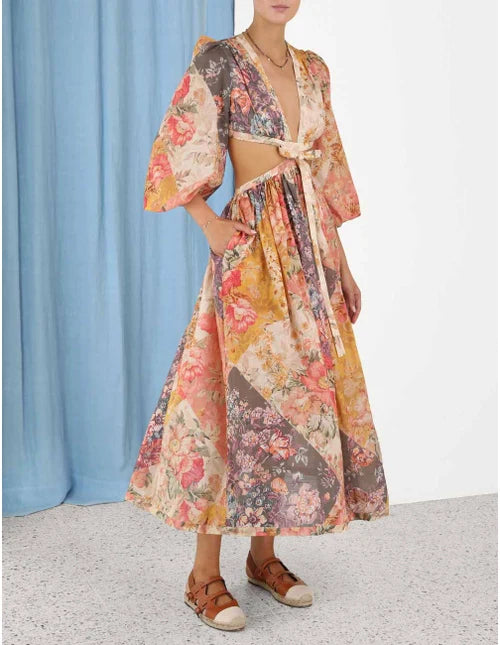 HIRE DRESS - ZIMMERMANN - PATTY PATCHWORK MIDI DRESS