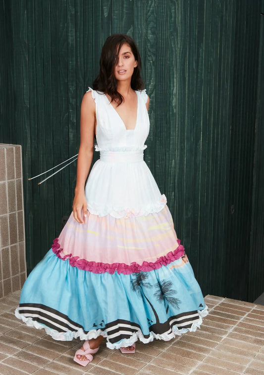 HIRE DRESS - MACKENZIE MODE - BEACH RUFFLE MIDI DRESS