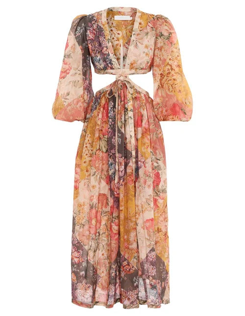 HIRE DRESS - ZIMMERMANN - PATTY PATCHWORK MIDI DRESS