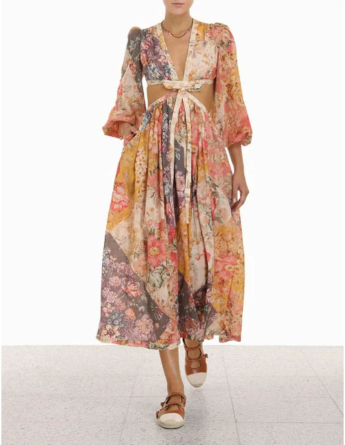 HIRE DRESS - ZIMMERMANN - PATTY PATCHWORK MIDI DRESS