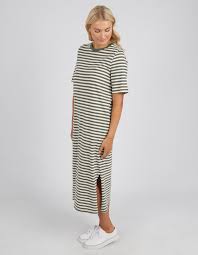 Elm Lifestyle Merry Tee Dress- Clover/Pearl Stripe