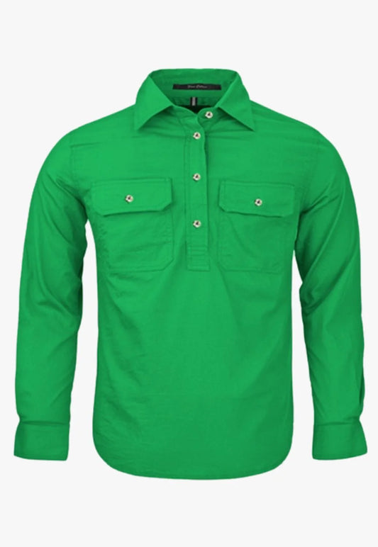 Pilbara - Childrens Closed Front Work Shirt - Kelly Green