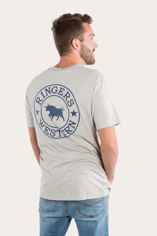Ringers Western Signature Bulls Mens Loose Fit T-Shirt - Grey Marle/Navy