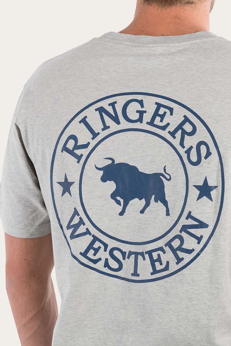 Ringers Western Signature Bulls Mens Loose Fit T-Shirt - Grey Marle/Navy