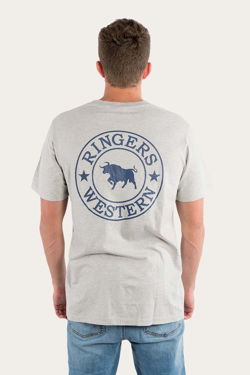 Ringers Western Signature Bulls Mens Loose Fit T-Shirt - Grey Marle/Navy