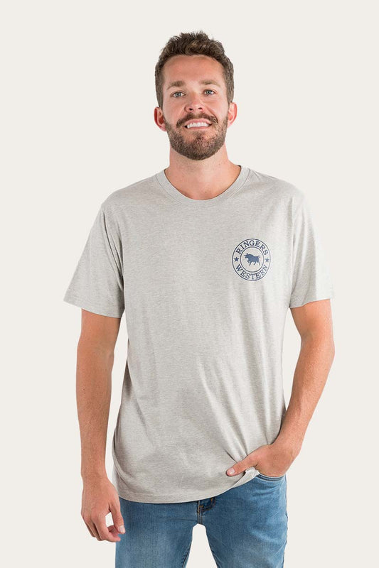 Ringers Western Signature Bulls Mens Loose Fit T-Shirt - Grey Marle/Navy