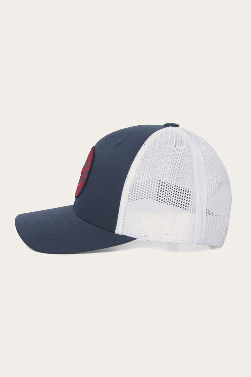 Ringers Western - Signature Bull Kids Trucker Cap - Navy & White with Navy & Red Patch