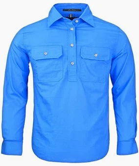 Pilbara - Childrens Closed Front Work Shirt - Light Blue