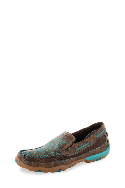 TWISTED X - Ladies Brown/Turquoise Casual Driving Mocs Slip On - TCWDMS005