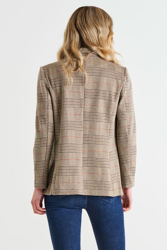 Betty Basics - Portsea Single Breasted Blazer - Mocha Plaid