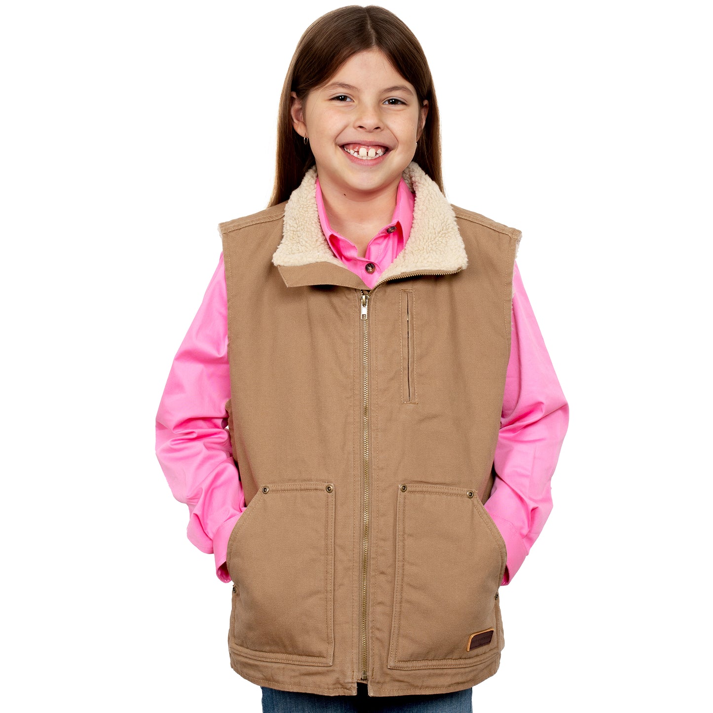 PRE ORDER - Just Country - Childrens Diamantina Sherpa Vest - Khaki