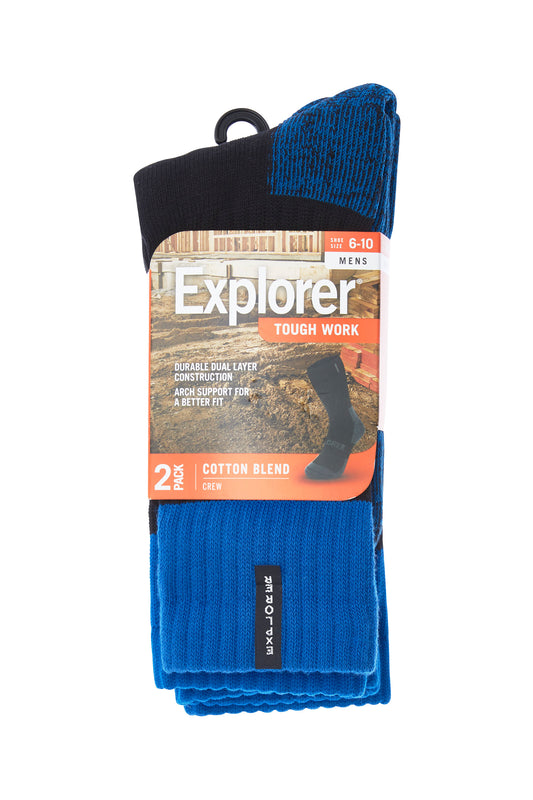 Bonds - Mens Explorer Tough Work Crew Sock - 2 Pack - Blue/Black