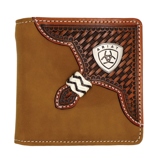 Ariat - Bi-Fold Wallet - Basket Weave Overlay - Dark Tan