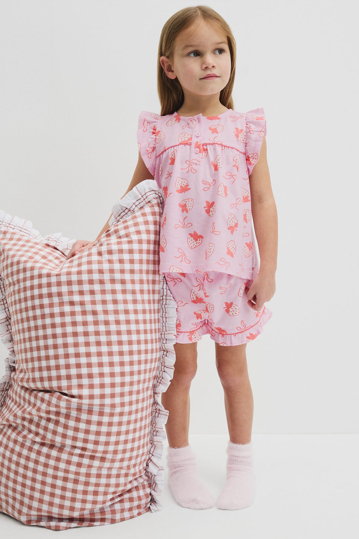 Country Road - Australian Cotton Short Sleeve Frill Sleep Set - Strawberry Crush