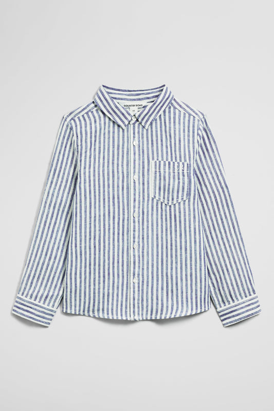 Country Road - Long Sleeve Linen Shirt - Navy Stripe
