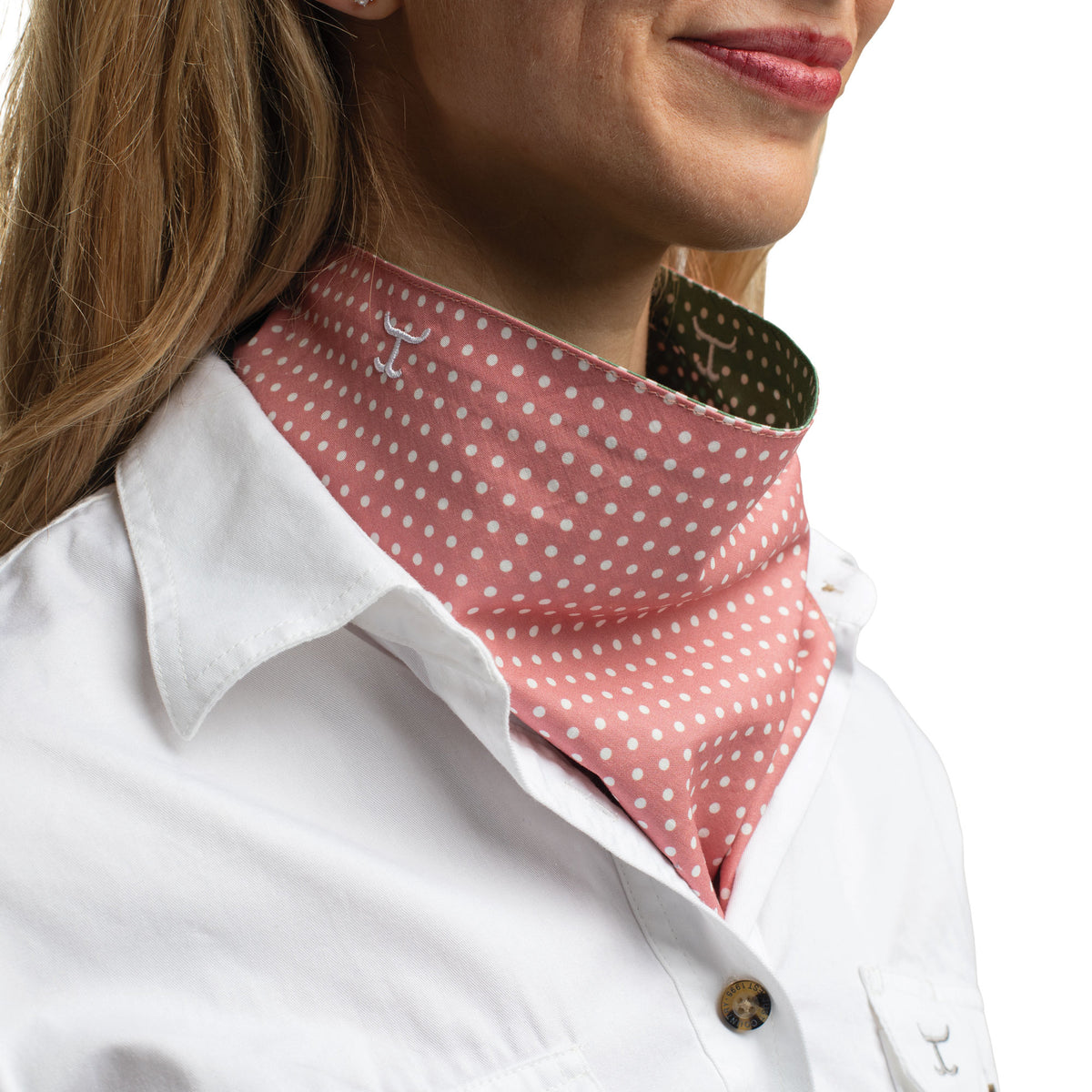 Just Country - Carlee Double Sided Neck Scarf - Eucalyptus & White Mini Spots/Rosewater & White Mini Spots