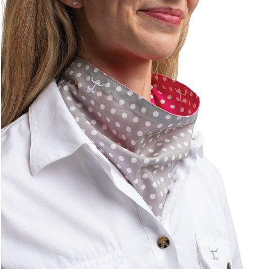 Just Country - Carlee Double Sided Neck Scarf - Smoke Grey & White Polka Dots/ Raspberry & White Polka Dots
