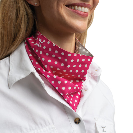 Just Country - Carlee Double Sided Neck Scarf - Smoke Grey & White Polka Dots/ Raspberry & White Polka Dots