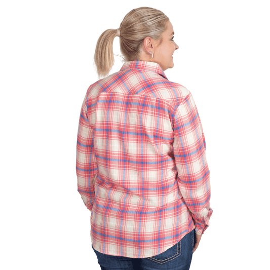 Just Country - Jahna 1/2 Button Flannel -  Salmon/Blue