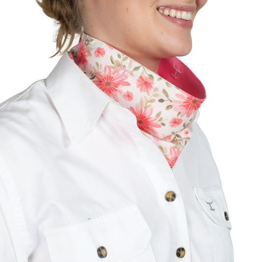 Just Country - Carlee Double Sided Neck Scarf - White Gerberas/Rose