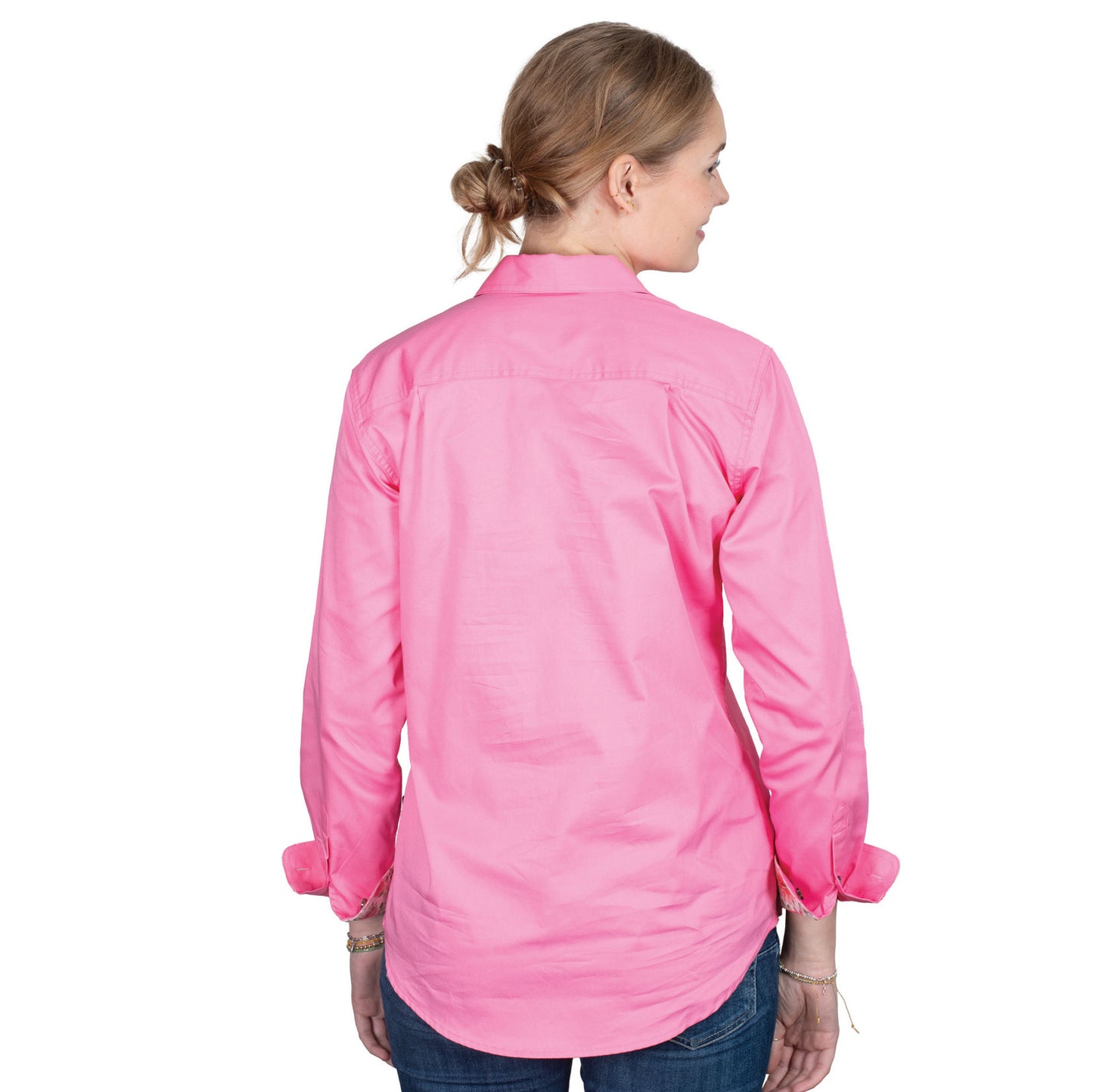 Just Country - Womens Closed Front Work Shirt - Jahna Trim - Rose/White Gerberas