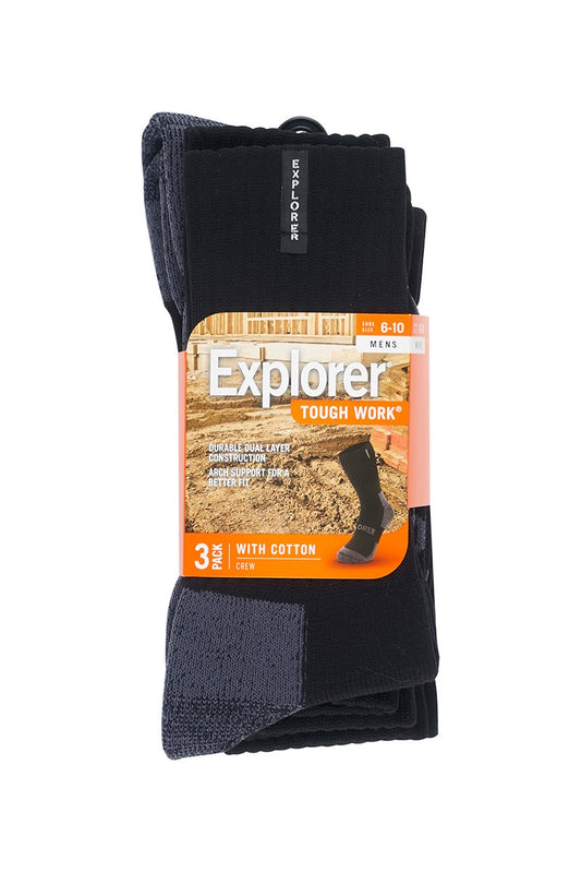 Bonds - Explorer Tough Work Crew Sock - 3 Pack - Black/Grey