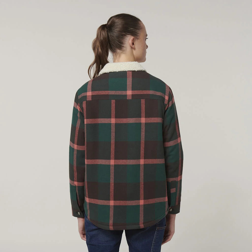Hard Yakka - Womens Trucker Sherpa Jacket - Green/Pink Check