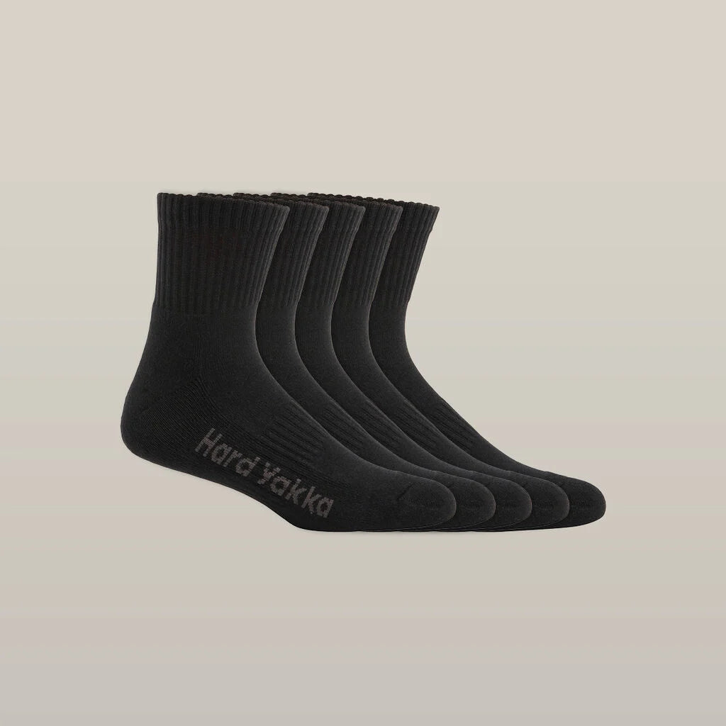 Hard Yakka - Core Padded Cotton Rich Crew Work Sock - Black - 5 pack