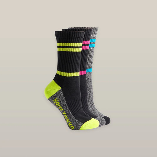 Hard Yakka - Womens Crew Work Sock - Multi Coloured - 3 Pack