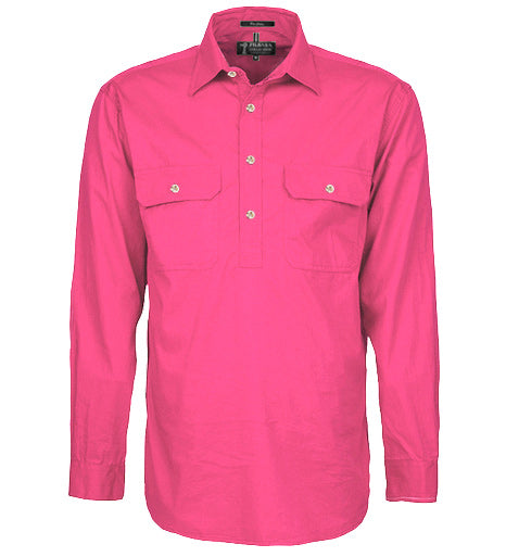 Pilbara - Mens Closed Front Work Shirt - Hot Pink