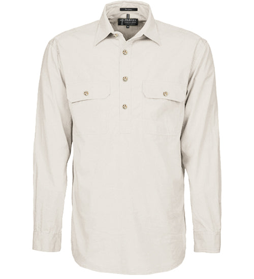 Pilbara - Mens Closed Front Work Shirt - Stone