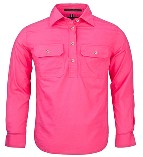 Pilbara - Childrens Closed Front Work Shirt - Hot Pink